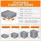 shouwuhho Furniture Risers, 12 Pack Bed Risers with Non-Slip Grip and Heavy Duty Support, 1 Inch 2 Inch 3 Inch 4 Inch Height Lift for Couch, Sofa, Table, Desk, Chair, Refrigerator - Gray, 1 Inch