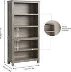 IDEALHOUSE 71" Farmhouse Bookshelf w/Adjustable Shelves & 31.5 in Whidth, 5 Tier Tall Bookshelf with Wooden Legs, Vintage Wooedn Book Shelf for Living Room Office (Gray, 71.3" H x 31.5" W x 11.8" D)