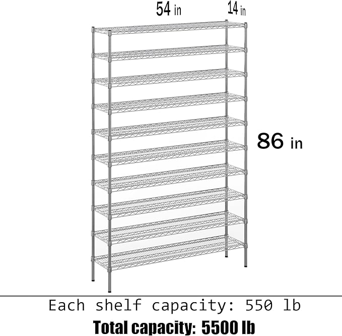 Regal Altair 14" Deep x 54" Wide x 86" Height x Wire Shelving Kit | 10-Tier | NSF Commercial Storage Rack Unit