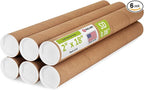 Paclord 2" x 18" Reinforced Kraft Paper Mailing Tube, Pack of 6 Tubes with 12 Caps – Secure USPS Approved Poster Tube – Cardboard Tube for Shipping and Storing Posters, Prints, Artwork, or Documents