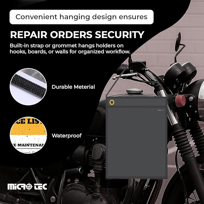 MICRO TEC Repair Order/Work Ticket Holders – Heavy-Duty Vinyl Sleeves with Black Handle – 11" x 13" for Automotive Repair Orders, Job Tickets, Documents – Pack of 50 – Solid Black