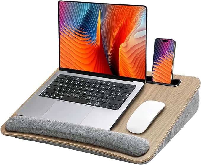 HUANUO Portable Lap Laptop Desk with Pillow Cushion, Fits up to 15.6 inch Laptop, with Anti-Slip Strip & Storage Function for Home Office Students Use as Computer Laptop Stand, Book Tablet