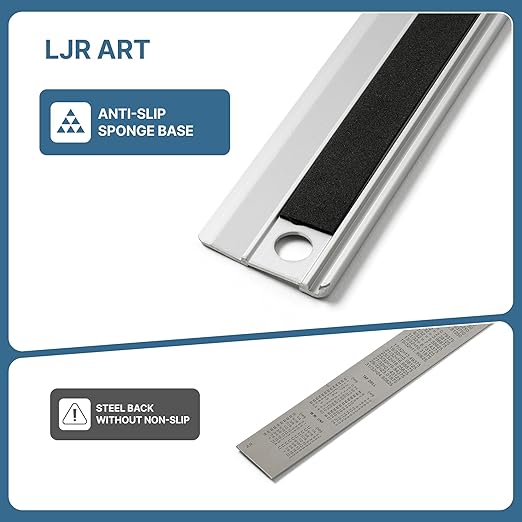 LJR ART 12 Inch Aluminum Cutting Ruler, Dual Scale Inch/Metric Measuring Tool with Precision Markings, Lightweight Straight Edge for Architects, Students, Engineers, and Designers