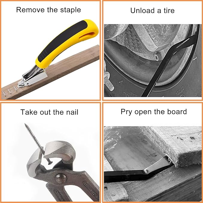 Sunxeke 4Pcs Upholstery Staple Remover Tool Set Including 7inch End Cutting Plier,V Tip Tack Puller,U Tip Tack Puller,Staple Remover,Nail Puller Carpet Remover for Furniture Floor Photo Frame