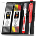 STAGEEK Carpenter Pencils Set with Sharpener, Heavy Duty Woodworking Tools with 13 Refills (Red, Black, Yellow), Construction Pencil and Deep Hole Long Nib Marker Pen for Architect Marking with Case
