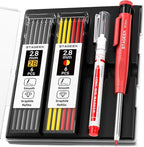 STAGEEK Carpenter Pencils Set with Sharpener, Heavy Duty Woodworking Tools with 13 Refills (Red, Black, Yellow), Construction Pencil and Deep Hole Long Nib Marker Pen for Architect Marking with Case