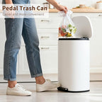 PayLessHere Stainless Steel Trash Can with Lid - Removable Inner Bucket, Foot Pedal Soft Close for Office, Home, Kitchen (White, 13 G)