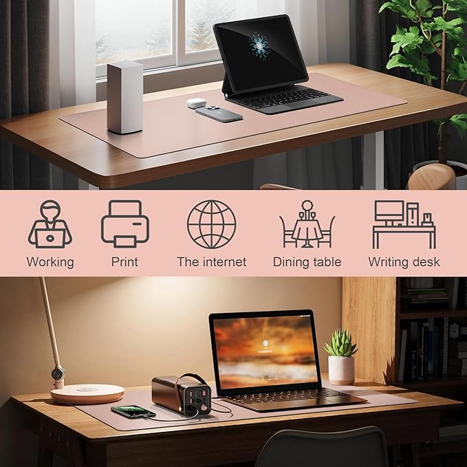 DAWNTREES Desk Mat Protector,PU Leather Desk Pad,Non Slip, Large Mouse Pad and Keyboard Mat, Waterproof Writing Pad for Office and Home (Pink,35.5''x16.9'')