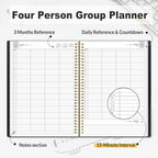 SUNEE 2026 Daily Planner, 4-Person Group Appointment Book with Quarter-Hourly Layout. Weekly & One-Page-Per-Day Format, Jan to Dec 2026, 8.5"x11",Weekly Planner, Flexible Cover, Note Pages, Bookmark, Black