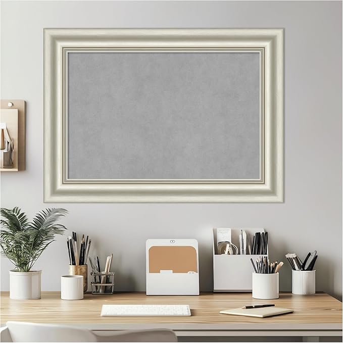 Amanti Art Silver Framed Magnetic Board 22x30 Medium Vision Board for use with Magnets, 100% Metal Sheet to Display Items as Office Decor or for Home Organization in mudroom, Kitchen or Kids Room