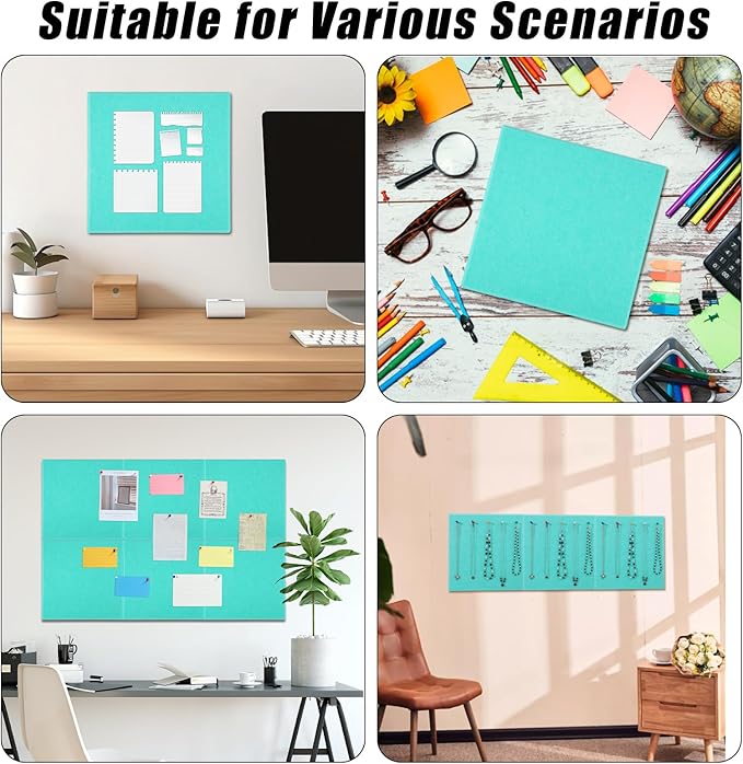 Large Cork Board 36" x 24", 6 Pack Felt Wall Tiles with Colored Pushpins, Bulletin Board with Removable Self-Adhesive Strips, Pin Board Cork Boards for Walls Office Home-Lake Blue