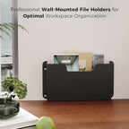 OSKIE DR POCKET RACK Wall-Mounted File Rack, Single Pocket, Metal Organizer for Letter-Sized Documents, Space-Saving Desktop Organizer, 14 x 2.5 x 7.5 inches (Black)