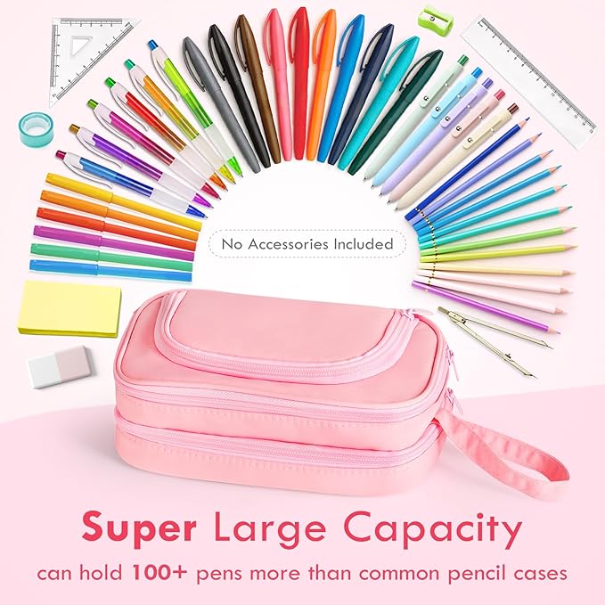 SANANT Large Capacity Pencil Case with Pull-out Structure - Multifunctional Extra Big Pencil Pouch Pen bag, Portable Stationery Organizer with Zipper, College Office School Supplies for Girls, Pink