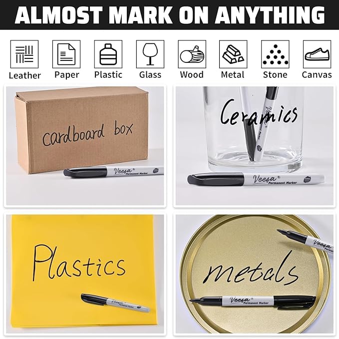 Permanent Markers 75 Pack, Black Marker Pens with 30% More Ink, Waterproof | Quick Drying | Fade Resistant, Fine Tip
