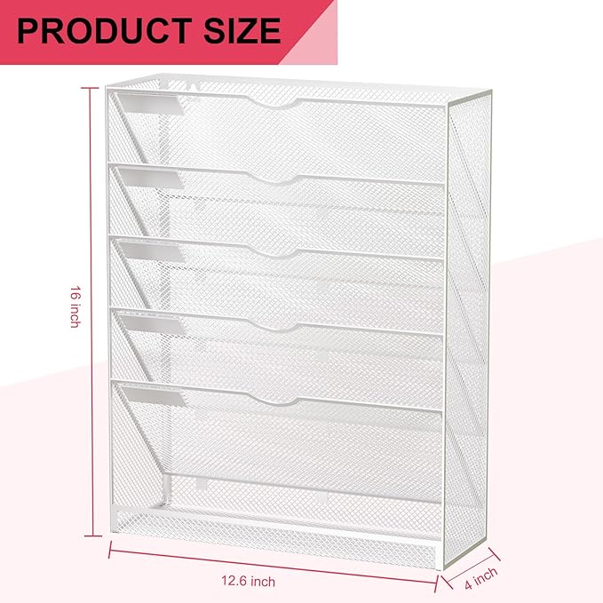 GDINDINFAN Hanging Wall File Organizer 6 Tier Wall Mounted File Holder Document Wall Organizer Magazine Organization for Office Home, Silver