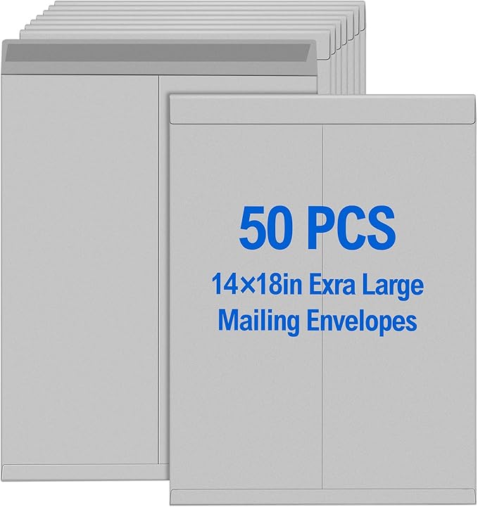 Motipuns 50 Pcs 14'' x 18'' Extra Large Mailing Envelopes 32lb with Gummed Flaps, Catalog Jumbo Craft Envelopes for Mailing, Storage and Organizing Documents Office Supplies(Gray)