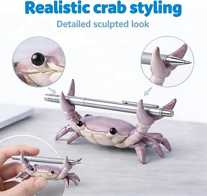 Desk Crab Pen Holder, Cute Weightlifting Crab Pencil Holder for Desk, Funny & Creative Desktop Organizer for Office, Home, School Supplies (Red)