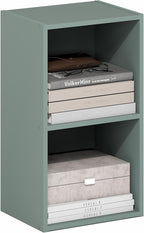 Furinno PASIR Book Shelf, 2-Tier Modern Bookshelf, Open Shelves Bookcase 9 x 12 x 21, for Living Room, Bedroom, Home Office, Sage Green