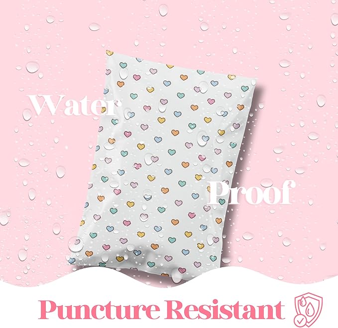 Pretty Package Store 6x9 Designer Poly Mailer 100 Pack Heavy Duty Waterproof Self Seal Shipping Bags for Small Business Large Mailing Envelopes Bulk Tear Resistant Packaging Preppy Hearts