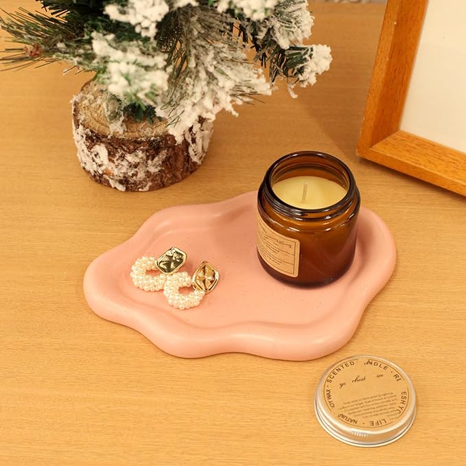 CCINPPY Ceramic Jewelry Tray Trinket Dish, Decorative Cloud Vanity Key Tray for Women, Ring Holder Dish, Cute Jewelry Plate Bowl Room Decor Aesthetic, Pink, Medium