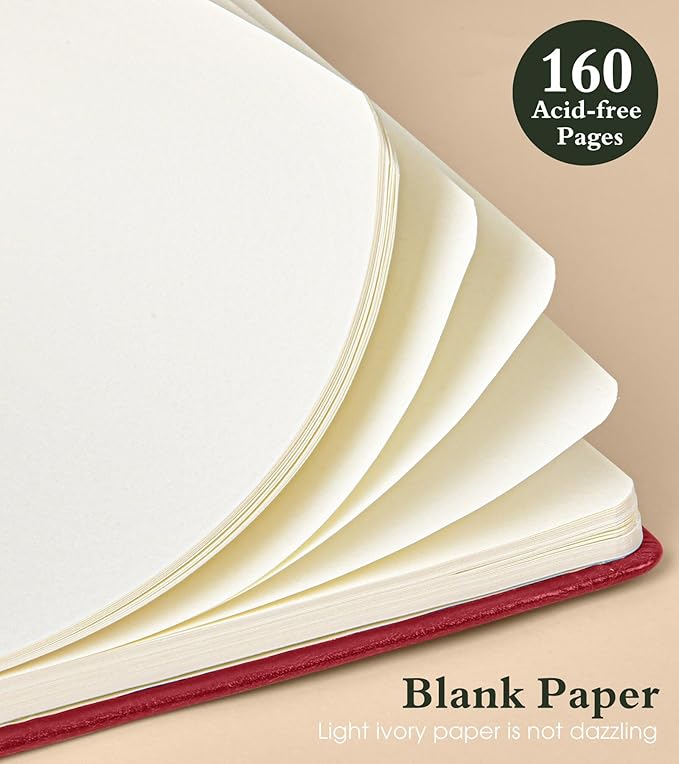 PAIBAS Blank Journal Notebook for Women Men,160 Pages,A5 Hardcover Sketchbook for Drawing, Sketch book, Unlined Notebooks for School,Work, Note Taking,Travel Journals for Writing 5.8"x8.5" (Burgundy)
