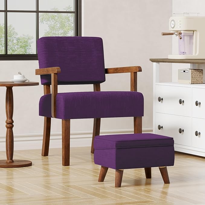 FAGAGA Storage Ottoman, Small Foot Stool Ottoman with Storage, Modern Foot Rest with Adjustable Lid and Sturdy Wood Legs for Living Room, Bedroom, Couch, Enterway(Purple)