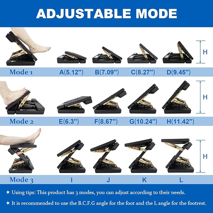 Arejonner Foldable Foot Rest, Computer Foot Rest Under Desk, 12Modes Adjustable Ergonomic for Office, Loading Capacity 80 pounds, Removable EVA Cushion, All-Season(Black)