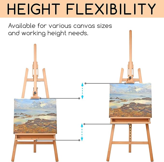 MEEDEN Large Painters Easel Adjustable Solid Beech Wood Artist Easel, Studio Easel for Adults with Brush Holder, Holds Canvas up to 48"