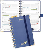 POPRUN 2026 Pocket Planner with Hourly Time Slots for Purse, (Small Size-4'' x 6.25'') - Daily Weekly and Monthly Calendar Agenda 2026 Appointment Book with Inner Pocket, 100 GSM - Navy Blue