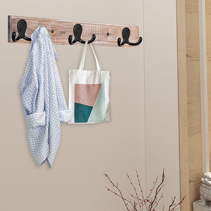 IBosins 10 Pack Heavy Duty Double Prong Coat Hooks Wall Mounted with 20 Screws Retro Double Hooks Utility Hooks for Coat, Scarf, Bag, Towel, Key, Cap, Cup, Hat