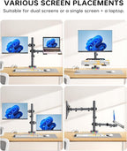 RGB Monitor and Laptop Mount Stand with 3 USB Ports, Charging and USB Data Transfer, Adjustable laptop stand for 13" to 32" Screen and 11"-17” Laptop, Holds 18lbs/Arm, 75x75/100x100 VESA, C-Clamp