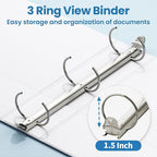 SUNEE 3 Ring Binders 1.5 Inch 10 Pack, Clear View Binders Three Ring PVC-Free (Fit 8.5x11 Inches) for School or Office Supplies, White