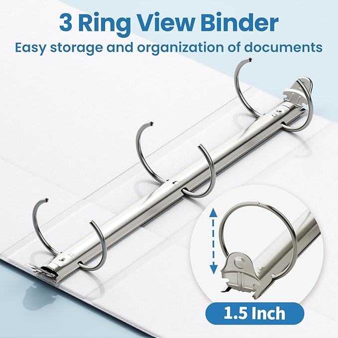 SUNEE 3 Ring Binder 1.5 Inch 1 Pack, Clear View Binder Three Ring PVC-Free (Fit 8.5x11 Inches) for School or Office Supplies, White