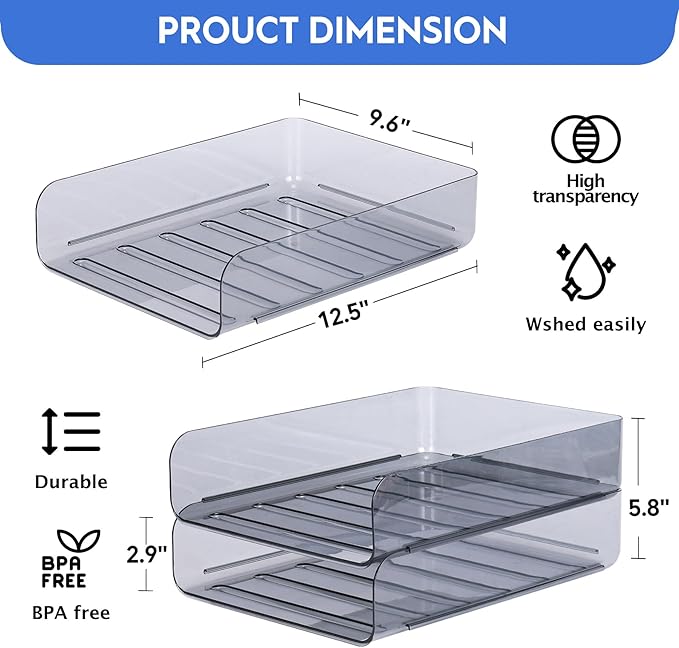 CiWiVOKi 2 Pack Stackable Paper Tray Organizer, Clear File Organizer for Desk, Office Organizer and Storage for Desk Accessories, Notes, Books, File Paper, Document, Black