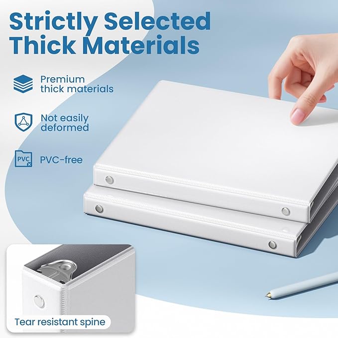 SUNEE 3 Ring Binder 1/2 Inch 1 Pack, Clear View Binder Three Ring PVC-Free (Fit 8.5x11 Inches) for School or Office Supplies, White