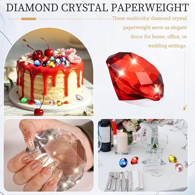 PATIKIL 5 Pcs Diamond Crystal Paperweight, 30mm / 1.18 Inch Crystal Paperweight Paper Weight for Home Office Desktop Table Decor Wedding Party Jewelry Ornaments, Red