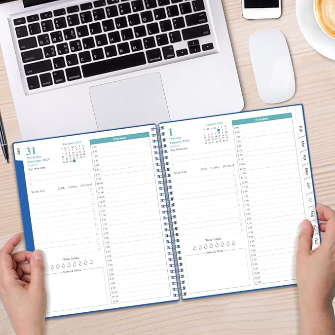 Daily Planner 2026 Full Page Per Day- 2026 Daily & Monthly Planner from January 2026 to December 2026, Day Planner 2026 with 12 Months Tabs, 8.5" x 11", Blue