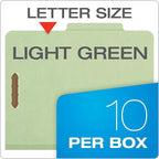 Pendaflex Recycled Classification File Folders, 2 Dividers, 2" Embedded Fasteners, 2/5 Tab Cut, Letter Size, Light Green, Box of 10 (24076R)