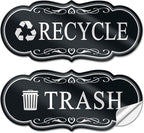 ASAVI Trash & Recycle Stickers – 2-Pack Self-Adhesive Vinyl Labels, Waterproof & Durable (Black, Medium 6.3 x 2.7 inches)