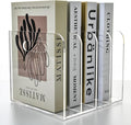 AIMOLLY 4 Vertical Compartments File Holder, Clear Acrylic Desk Organizer and Storage Bins Holding for Magazines, Binders, Notebooks, Envelopes, Multi-purpose Document Organizer for Home Office