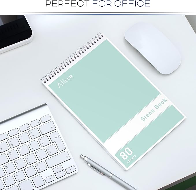 Alitte Steno Pads Spiral 6x9-24 Pack Pastel Colors - Perfect for Work, School, and Home Use, Easy Tear-Off Pages, Gregg ruled, White Paper - No Ink Bleeds - 80 Sheets