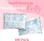 Pretty Package Store 14.5x19 Designer Poly Mailer 100 Pack Heavy Duty Waterproof Self Seal Shipping Bags for Small Business Large Mailing Envelopes Bulk Tear Resistant Packaging Blue Bows