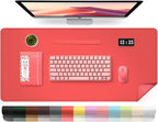 Leather Desk Pad Protector, 39.4' X 17'' Large Mouse Pad, Office Desk Mat, Non-Slip PU Leather & Suede Base Desk Blotter, Laptop Desk Pad, Desktop Mat for Office Home, Candy Red