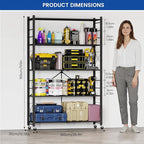 ALANNG 40" W Foldable 5-Tier Storage Shelves with Wheels, Adjustable & Removable Metal Rack, Heavy Duty Rolling Organizer for Kitchen, Garage, Closet, Pantry, and Office (Black,2 Pack)