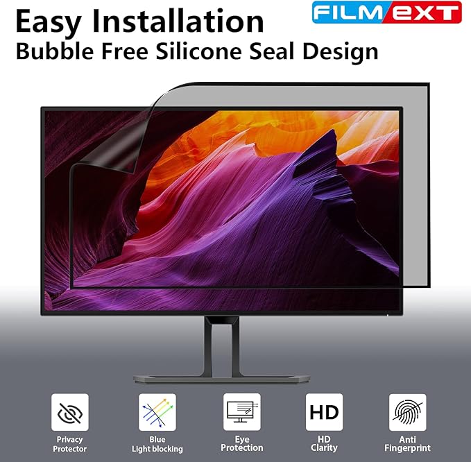 FILMEXT 2 Pack 22 Inch Computer Privacy Screen Filter for 16:10 All-in-One Desktop/Frameless Monitor - Removable Blue Light UV Blocking Privacy Shield for Thin Bezel Computer