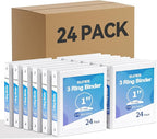 SUNEE White Binders 1 Inch 24 Pack Bulk, Clear View 3 Ring Binders PVC-Free (Fit 8.5x11 Inches) for School or Office Supplies