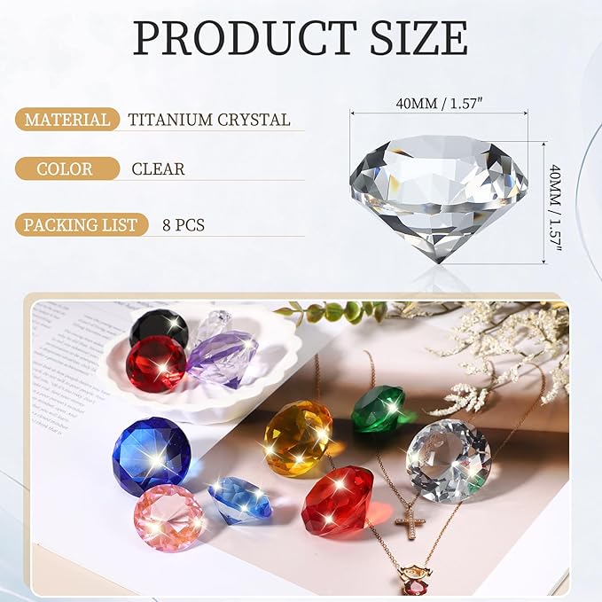 PATIKIL 8 Pcs Diamond Crystal Paperweight, 40mm / 1.57 Inch Crystal Paperweight Paper Weight for Home Office Desktop Table Decor Wedding Party Jewelry Ornaments, Clear