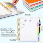 Hardcover Spiral Notebook 8.5"x11" Journal Notebook with Tabs and Removable Dividers 300 Pages 5 Subject Notebook College Ruled, Faux Leather Spiral Bound Notebook for Women School Work (Lake Blue)