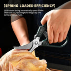 IOPIDHO Heavy Duty Poultry Shears, Kitchen Shears with Non-Slip Handle & Safety Lock, All Purpose Kitchen Scissors for Chicken, Meat Cutting, Turkey, Fish, Vegetables, Spring Loaded, Dishwasher Safe