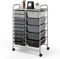 GLACER 15 Drawers Rolling Cart, Storage Cart with w/Removable Drawers & Steel Frame, Multipurpose Organizer Cart w/Sleek Handle, Utility Cart on Lockable Wheels for Home, School, Office (Grey)
